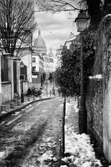 Snow in Montmartre in Paris, France