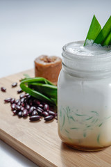 Cendol / Cendol is an iced sweet dessert that contains droplets of worm-like green rice flour jelly, coconut milk and palm sugar syrup. 