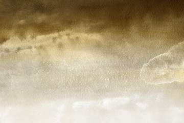 Gold luxury ink and watercolor textures on white paper background. Paint leaks and ombre effects. Hand painted vintage texture.