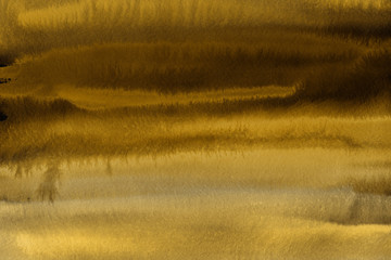 Gold luxury ink and watercolor textures on white paper background. Paint leaks and ombre effects. Hand painted vintage texture.