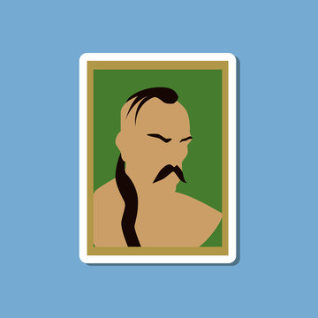 paper sticker on stylish background of Ukrainian Cossack