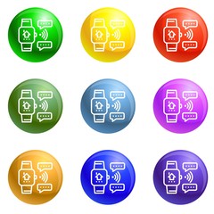 Smart watch icons vector 9 color set isolated on white background for any web design 
