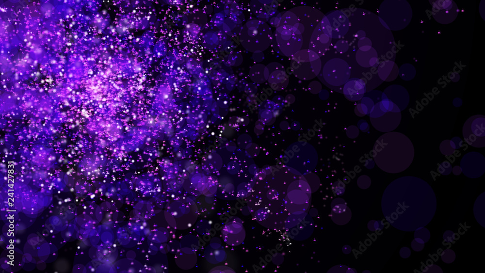Poster abstract bright rain in dark space. network design with particle. big data. festive banner in bright