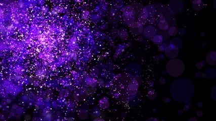 Abstract bright rain in dark space. Network Design with Particle. Big data. Festive banner in bright colors. 3D rendering.