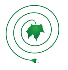 Green leaf with electrical plug. vector