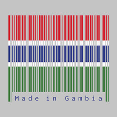 Barcode set the color of Gambia flag, red blue and green color and separated by a narrow band of white.