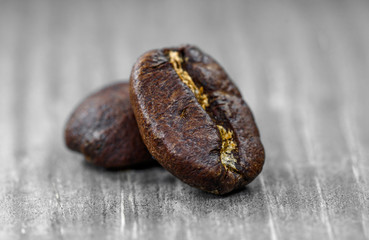 coffee beans closeup on gray background