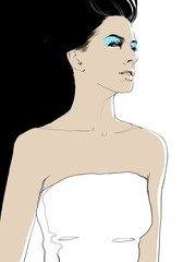 Young beautiful woman fashion-illustration watercolour draw portrait 