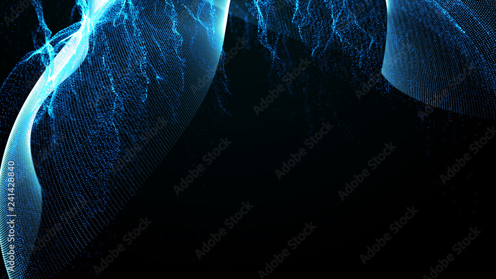 Poster imitation an abstract wave on dark background. network design with particle. big data. abstract brig
