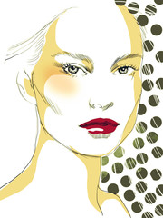 Young beautiful woman fashion-illustration watercolour draw portrait
