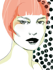 Young beautiful woman fashion-illustration watercolour draw portrait