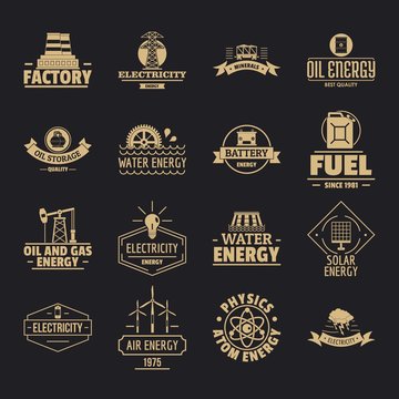 Energy sources logo icons set. Simple illustration of 16 energy sources logo vector icons for web