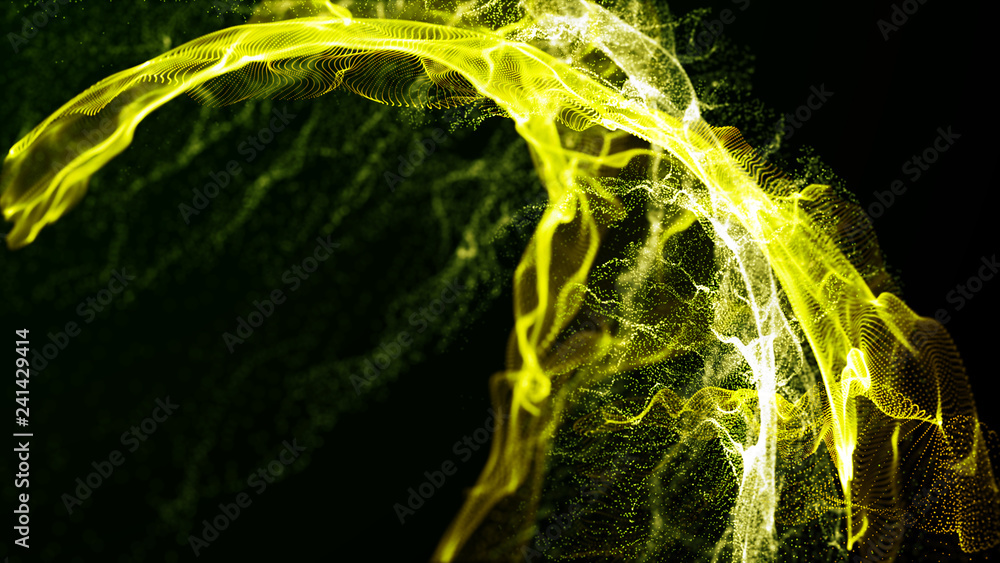 Poster imitation an abstract wave on dark background. network design with particle. big data. abstract brig