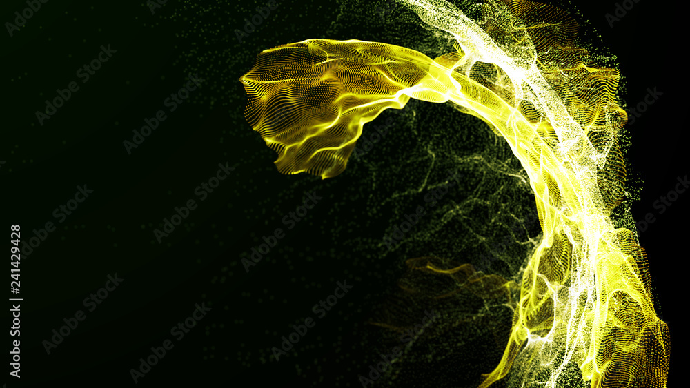 Poster imitation an abstract wave on dark background. network design with particle. big data. abstract brig