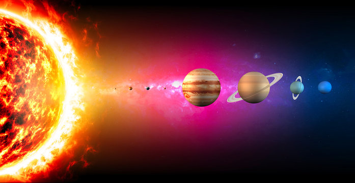 Sistema solare, pianeti diametro e grandezze, dimensioni. Rapporto di grandezze. Spazio e universo
