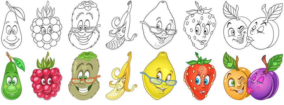 Cartoon fruits set