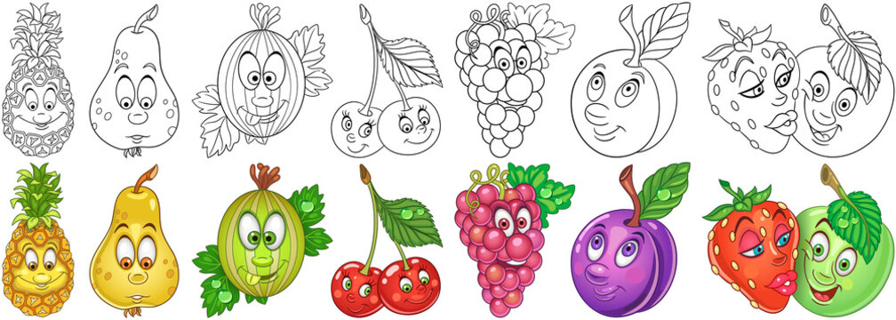 Cartoon fruits set