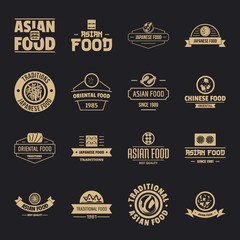 Asian food logo icons set. Simple illustration of 16 asian food logo vector icons for web