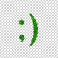Green grass wink smile 3D. Smiley grassy emoticon icon Isolated white transparent background. Happy smiling sign. Symbol ecology, eco lawn, safe nature, happy emotion, fresh. Vector illustration