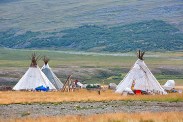 Nenets reindeer herders choom on a summer