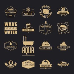 Water logo icons set. Simple illustration of 16 water logo vector icons for web
