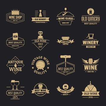 Wine logo icons set. Simple illustration of 16 wine logo vector icons for web