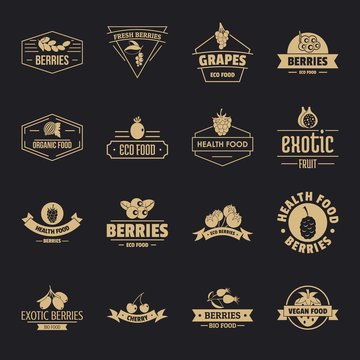Berries logo icons set. Simple illustration of 16 berries logo vector icons for web