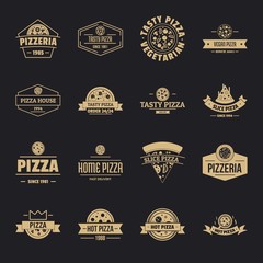 Pizzeria logo icons set. Simple illustration of 16 pizzeria logo vector icons for web