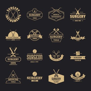 Surgery tools logo icons set. Simple illustration of 16 surgery tools logo vector icons for web