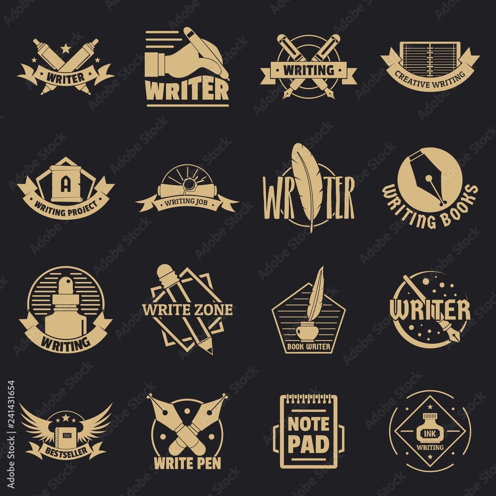 Aufkleber write logo icons set. simple illustration of 16 write logo vector icons for web