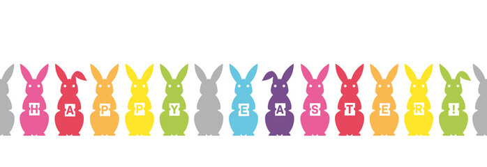 Easter Holidays banner with rainbow colored bunnies