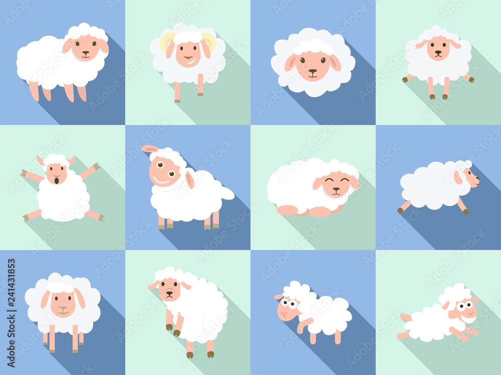 Aufkleber Sheep icon set. Flat set of sheep vector icons for web design