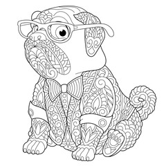 zentangle pug dog coloring page