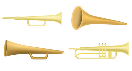 Trumpet icon set. Realistic set of trumpet vector icons for web design isolated on white background