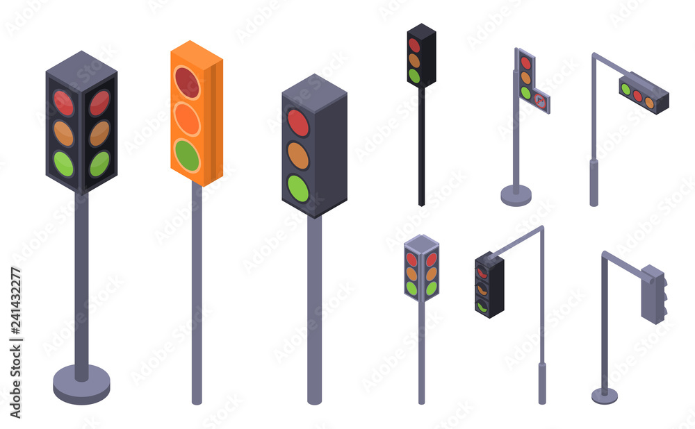 Poster traffic lights icon set. isometric set of traffic lights vector icons for web design isolated on whi