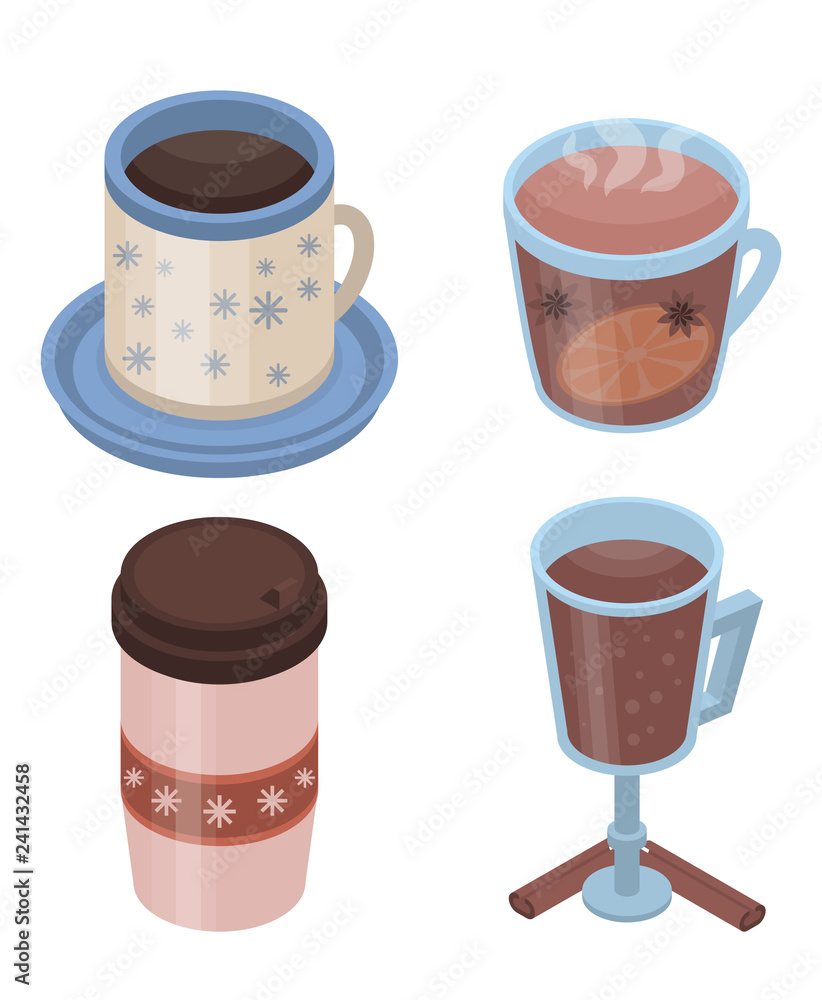 Poster Mulled wine icon set. Isometric set of mulled wine vector icons for web design isolated on white background