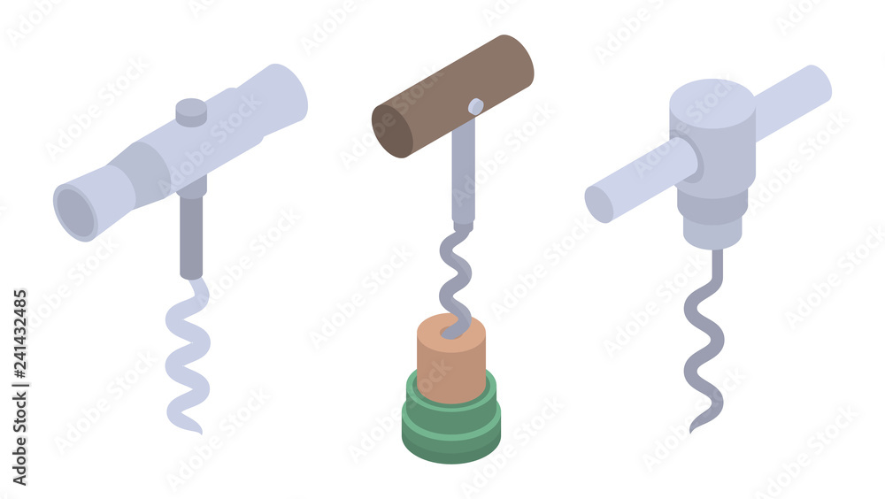 Poster corkscrew icon set. isometric set of corkscrew vector icons for web design isolated on white backgro