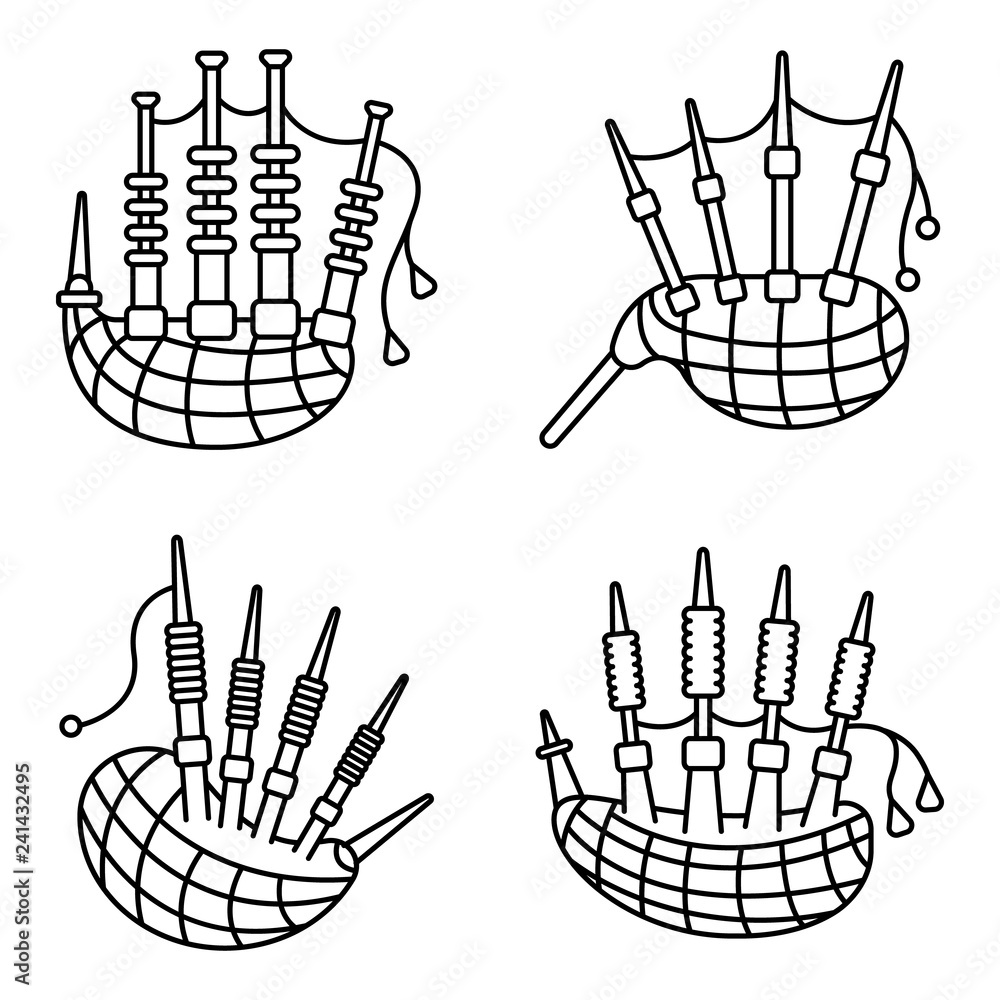 Poster bagpipes icon set. outline set of bagpipes vector icons for web design isolated on white background