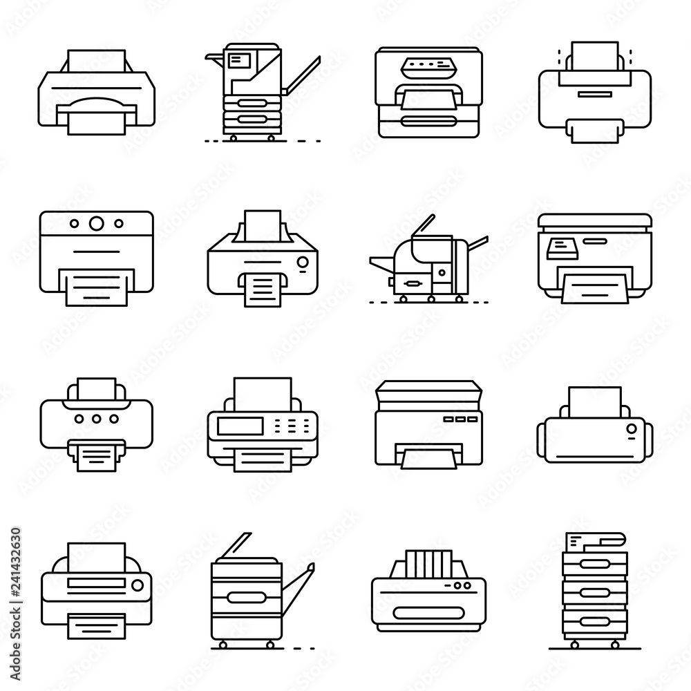 Poster printer icon set. outline set of printer vector icons for web design isolated on white background