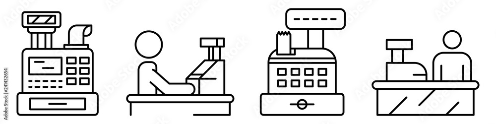 Poster cashier icon set. outline set of cashier vector icons for web design isolated on white background