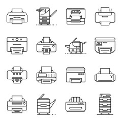 Printer icon set. Outline set of printer vector icons for web design isolated on white background