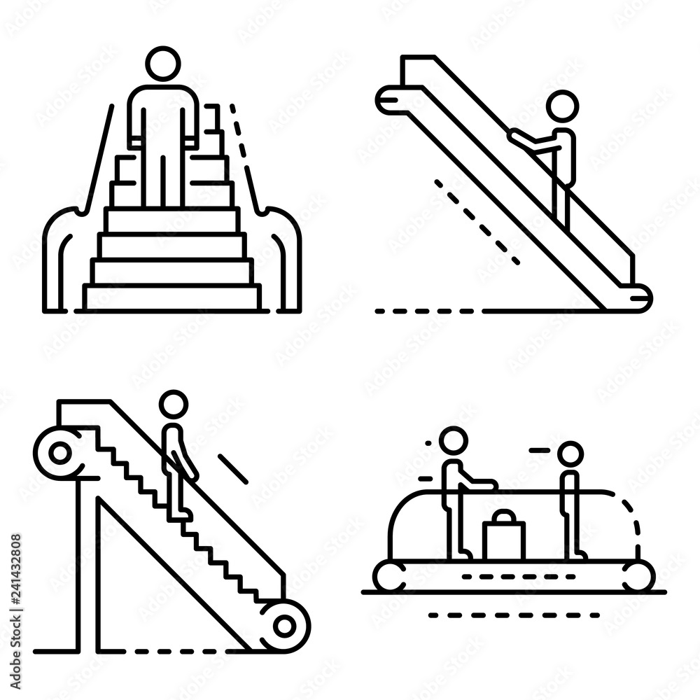Poster escalator icon set. outline set of escalator vector icons for web design isolated on white backgroun
