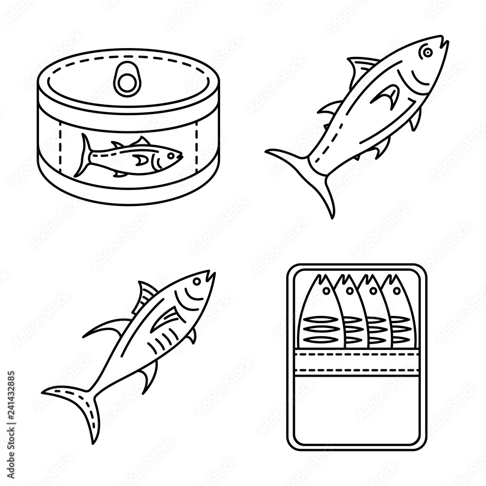 Poster tuna icon set. outline set of tuna vector icons for web design isolated on white background