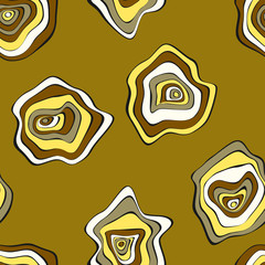 Hand Drawn Wavy Circles. Abstract Seamless Background in Ethnic Style. Vector Psychedelic Pattern with Deformed Rounds. Wave Seamless Pattern for Fabric, Textile, Cloth Design. Distortion, Spots.