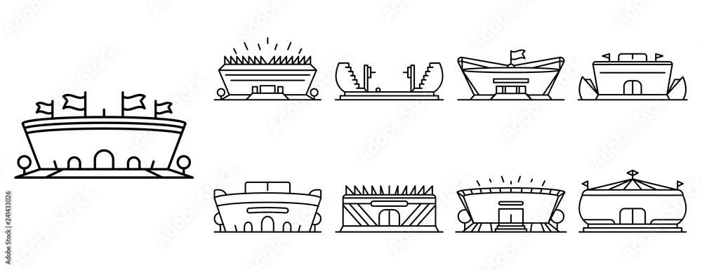Poster arena icon set. outline set of arena vector icons for web design isolated on white background