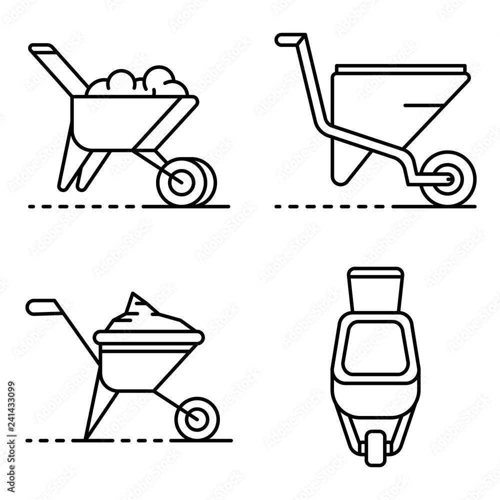 Poster wheelbarrow icon set. outline set of wheelbarrow vector icons for web design isolated on white backg