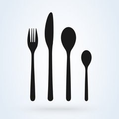 Set of fork, knife and spoon isolated on white. Vector icon illustration. 