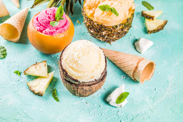 Various tropical ice cream sorbet
