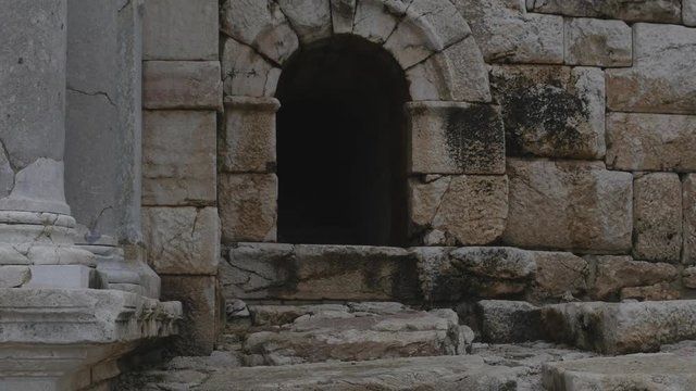 dark entrance in Antonine fountain in Sagalassos ancient, Turkey