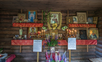 Naklejka na ściany i meble In the chapel on the holy spring of Varvara Iliopolskaya near the village of Kupan, Russia.
